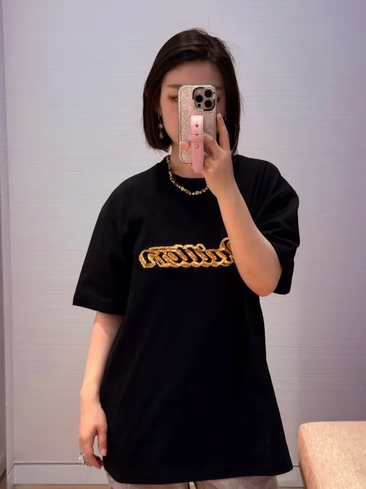 Louis Vuitton/Louis Vuitton Gold sequin letter logo short sleeves